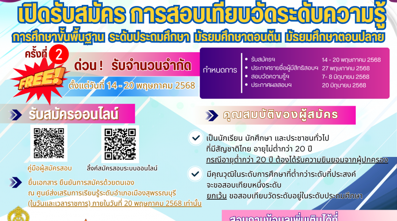 เปิดรับสมัคร การสอบเทียบวัดระดับความรู้